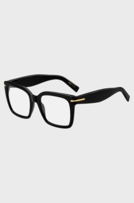 Occhiali da vista in acetato nero con cerniere color oro, Nero
