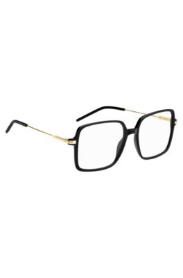 Black-acetate optical frames with gold-tone temples, Black