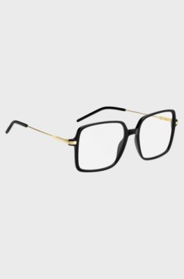 Black-acetate optical frames with gold-tone temples, Black