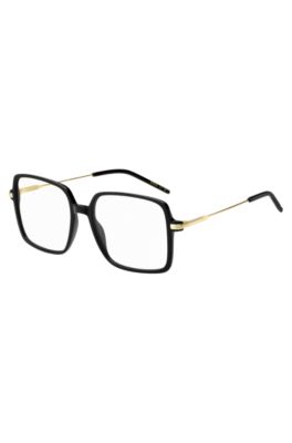 Black-acetate optical frames with gold-tone temples, Black