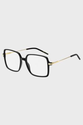 Black-acetate optical frames with gold-tone temples, Black