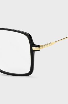 Black-acetate optical frames with gold-tone temples, Black