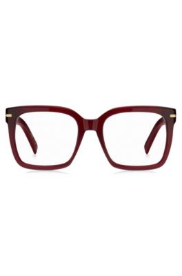 Burgundy-acetate optical frames with gold-tone hinges, Red Patterned