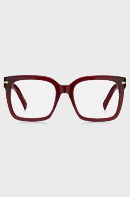 Burgundy-acetate optical frames with gold-tone hinges, Red Patterned