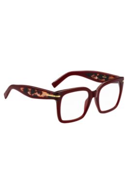 Burgundy-acetate optical frames with gold-tone hinges, Red Patterned