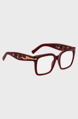 Burgundy-acetate optical frames with gold-tone hinges, Red Patterned