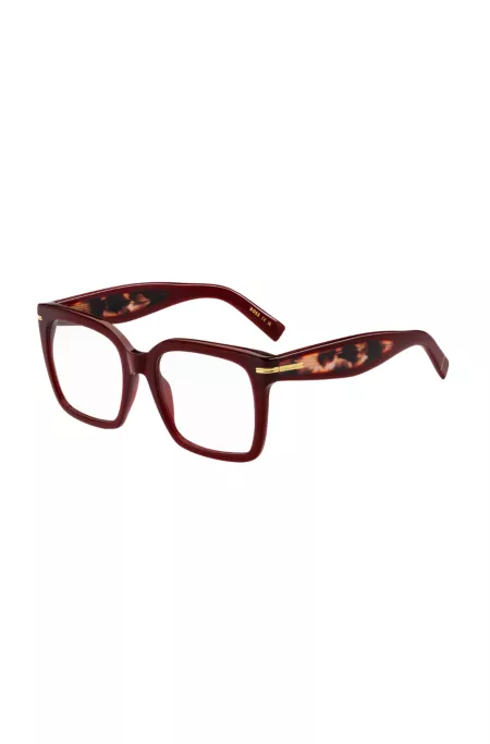 Burgundy-acetate optical frames with gold-tone hinges