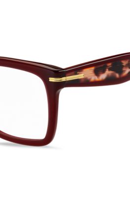 Burgundy-acetate optical frames with gold-tone hinges, Red Patterned
