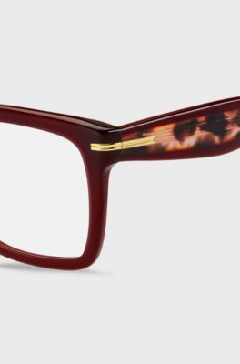 Burgundy-acetate optical frames with gold-tone hinges, Red Patterned