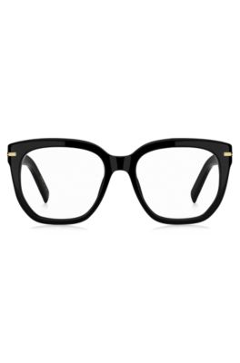 ブラックアセテート メガネフレーム ゴールドトーンヒンジ, ブラック