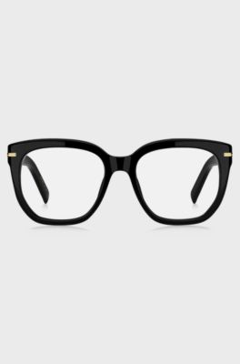 Occhiali da vista in acetato nero con cerniere color oro, Nero