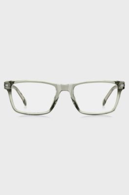Montura para gafas graduadas de acetato color salvia con bisagras plateadas, Gris claro