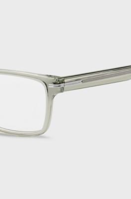 Montura para gafas graduadas de acetato color salvia con bisagras plateadas, Gris claro