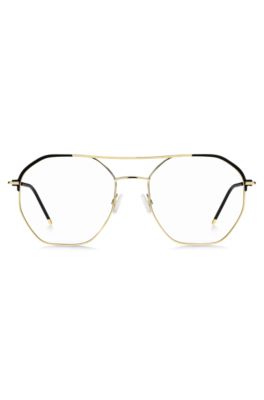Double-bridge optical frames with black and gold tones, Gold