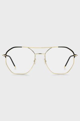 Double-bridge optical frames with black and gold tones, Gold