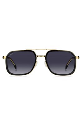 Layered-effect sunglasses in steel and black acetate, Black