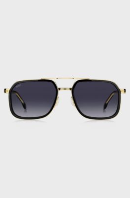 Layered-effect sunglasses in steel and black acetate, Black