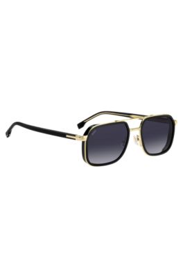 Layered-effect sunglasses in steel and black acetate, Black
