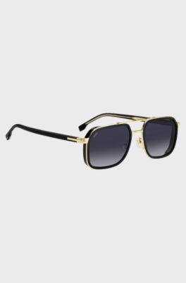 Layered-effect sunglasses in steel and black acetate, Black