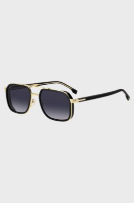 Layered-effect sunglasses in steel and black acetate, Black