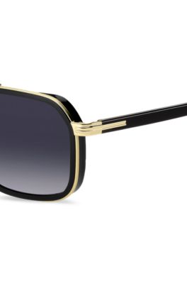 Layered-effect sunglasses in steel and black acetate, Black