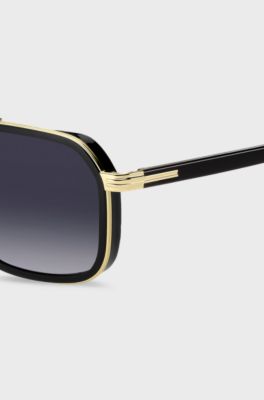Layered-effect sunglasses in steel and black acetate, Black