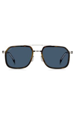 Layered-effect sunglasses in Havana acetate and steel, Brown