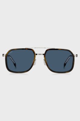 Layered-effect sunglasses in Havana acetate and steel, Brown