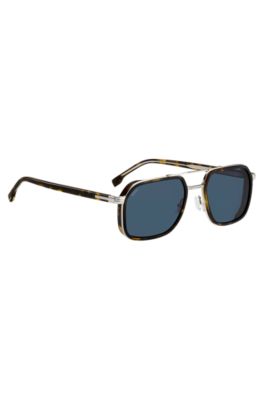 Layered-effect sunglasses in Havana acetate and steel, Brown