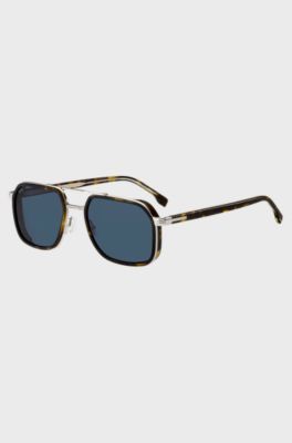 Layered-effect sunglasses in Havana acetate and steel, Brown