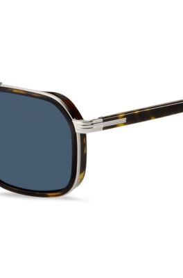 Layered-effect sunglasses in Havana acetate and steel, Brown
