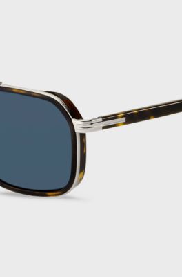 Layered-effect sunglasses in Havana acetate and steel, Brown