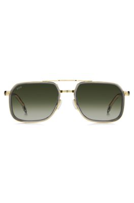 Layered-effect sunglasses in grey acetate and steel, Light Grey