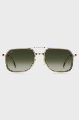 Layered-effect sunglasses in grey acetate and steel, Light Grey
