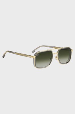 Layered-effect sunglasses in grey acetate and steel, Light Grey
