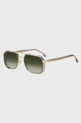 Layered-effect sunglasses in grey acetate and steel, Light Grey