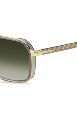 Layered-effect sunglasses in grey acetate and steel, Light Grey