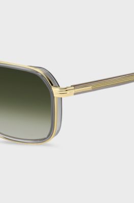 Layered-effect sunglasses in grey acetate and steel, Light Grey