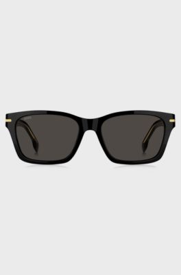 Occhiali da sole in acetato nero con cerniere color oro, Nero