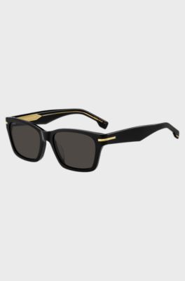 Occhiali da sole in acetato nero con cerniere color oro, Nero