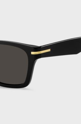 Lunettes de soleil en ac&eacute;tate noir avec charni&egrave;res dor&eacute;es, Noir