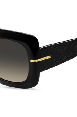 Black-acetate sunglasses with monogram temples, Black