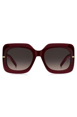 Burgundy-acetate sunglasses with gold-tone hinges, Red