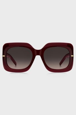 Lunettes de soleil en ac&eacute;tate bordeaux avec charni&egrave;res dor&eacute;es, Rouge
