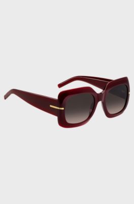Occhiali da sole in acetato bordeaux con cerniere color oro, Rosso