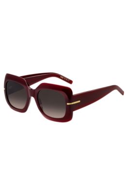Burgundy-acetate sunglasses with gold-tone hinges, Red