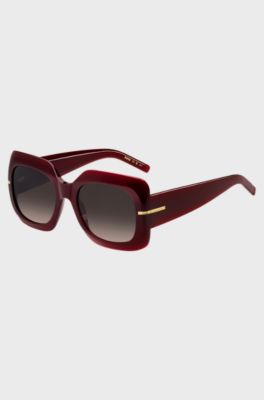 Lunettes de soleil en ac&eacute;tate bordeaux avec charni&egrave;res dor&eacute;es, Rouge