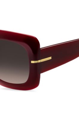 Burgundy-acetate sunglasses with gold-tone hinges, Red