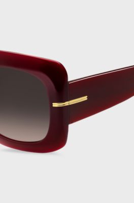 Lunettes de soleil en ac&eacute;tate bordeaux avec charni&egrave;res dor&eacute;es, Rouge