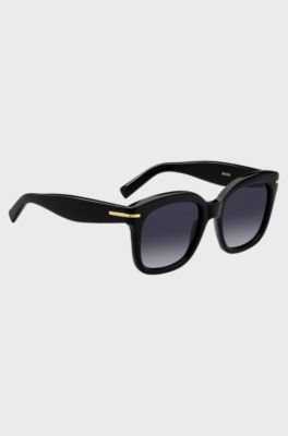 Lunettes de soleil en ac&eacute;tate noir avec charni&egrave;res dor&eacute;es, Noir